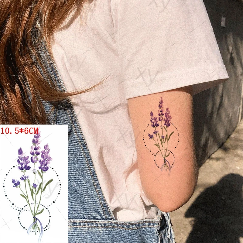 

Waterproof Temporary Tattoo Sticker Color Realistic Lavender Flower Flash Tatoo Woman Kid Child Body Art Transfer Fake Tatto Man