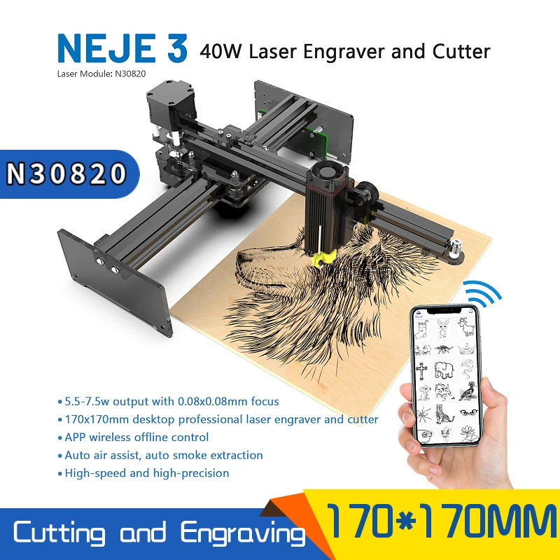 NEJE 3 40W CNC Engraver Machine 5.5W-7.5W Laser Engraving Machine Cutter Cutting Wireless Desktop Laser Engraver Printer Router