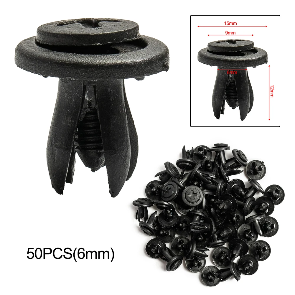 

50X Car Body 6mm Hole Dia Plastic Rivets Fastener Fender Bumper Push Pin Black Universal Car Fasteners Clip Auto Accessories