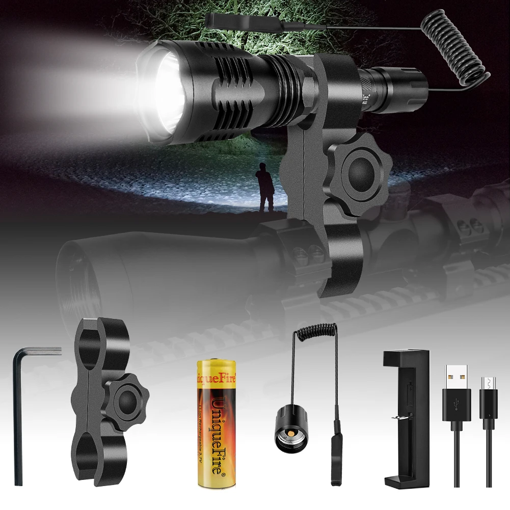 UniqueFire HS-802 White Light XRE LED Flashlight 5Mode Torch Full Set Super Bright Lanterna Waterproof For Hunting Night Fishing