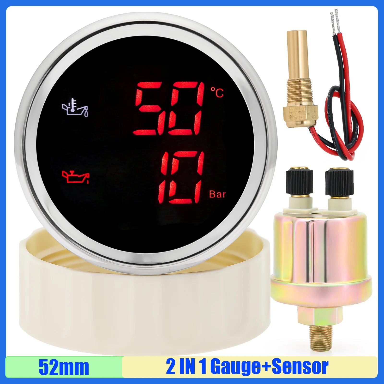 

Зеленый, красный светодиодный цифровой датчик температуры масла 2 в 1 + манометр масла, манометр 52 мм с датчиком датчика температуры масла для автомобиля, лодки на заказ