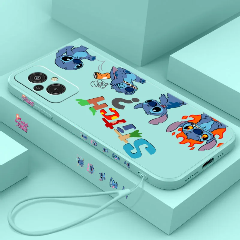 Disney Cute Stitch Creativity Phone Case For Xiaomi Redmi 8 9 10 11 12 13 K20 K30 K40 K50 K60 Pro S A C T X Liquid Left Rope