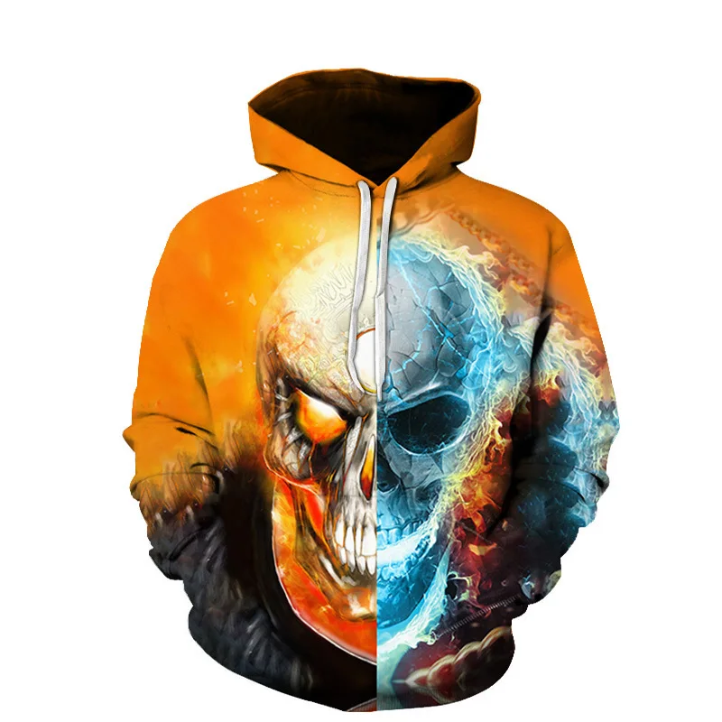 

Halloween New 3D Horror Skull Head Printed Hoodie Men's and Women's Sweatshirt Street Hip Hop Cool Hoodies Pullover Kids tops