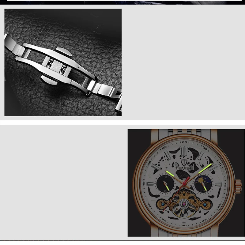 Механические часы с скелетом Луны и фазой для мужчин автоматические мужские