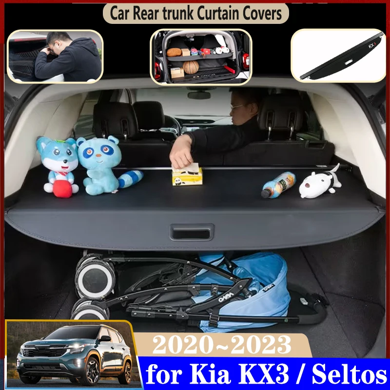 

Car Trunk Curtain For Kia Seltos KX3 SP2c 2020~2023 Car Dedicated Trunk Material Curtain Rear Curtain Retractable Accessories