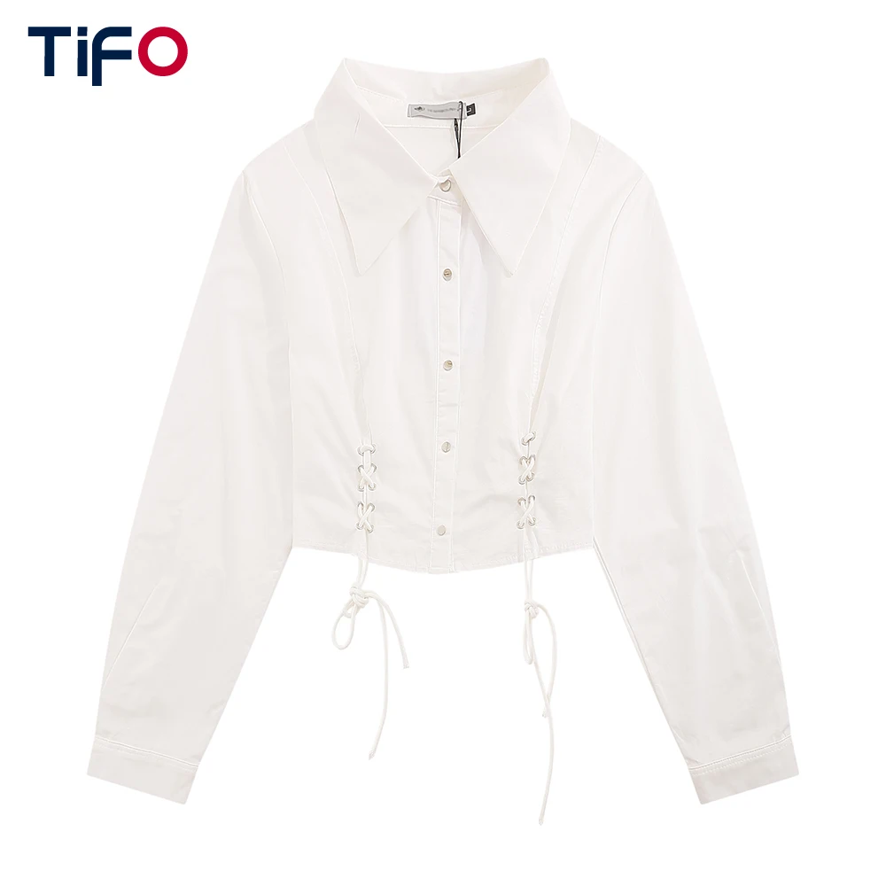 

Autumn Short Drawstring Pleated Hot Girl Tops Women Slim Solid Color Long Sleeved Shirt