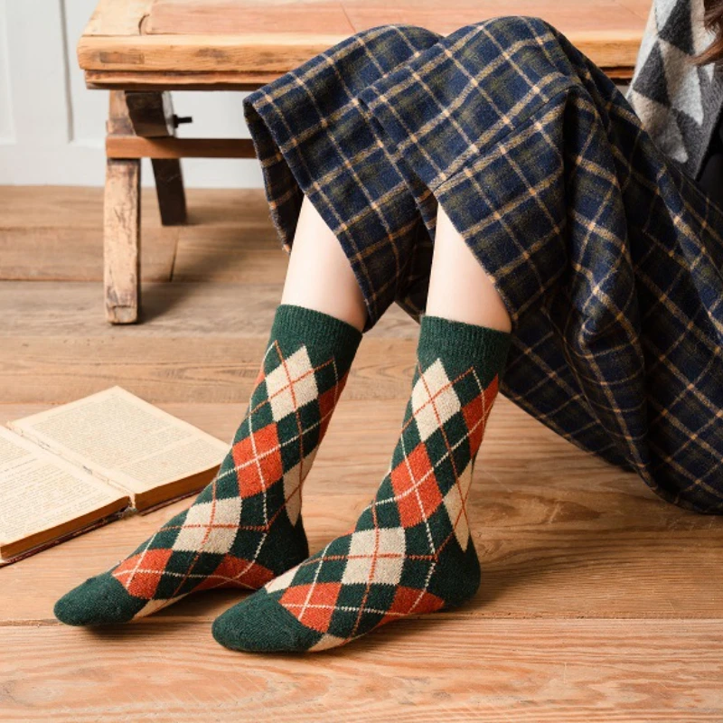 Wool Socks Fashion design plaid Man woman Socks thicken classic Socks