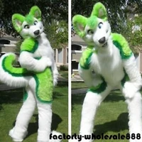 green husky dog fox mascot costume suits long fur adults party cosplay game fancy dress animal fursuit parade outfits unisex new