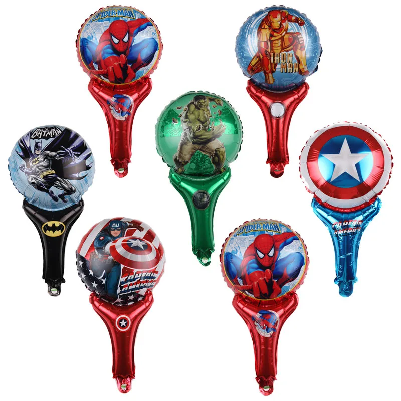 

10pcs 61*30cm Hand Stick Hero Foil Balloon The Avengers Air Globals Spider Cartoon Man Balls Baby Boy Kids Birthday Toys Balloon