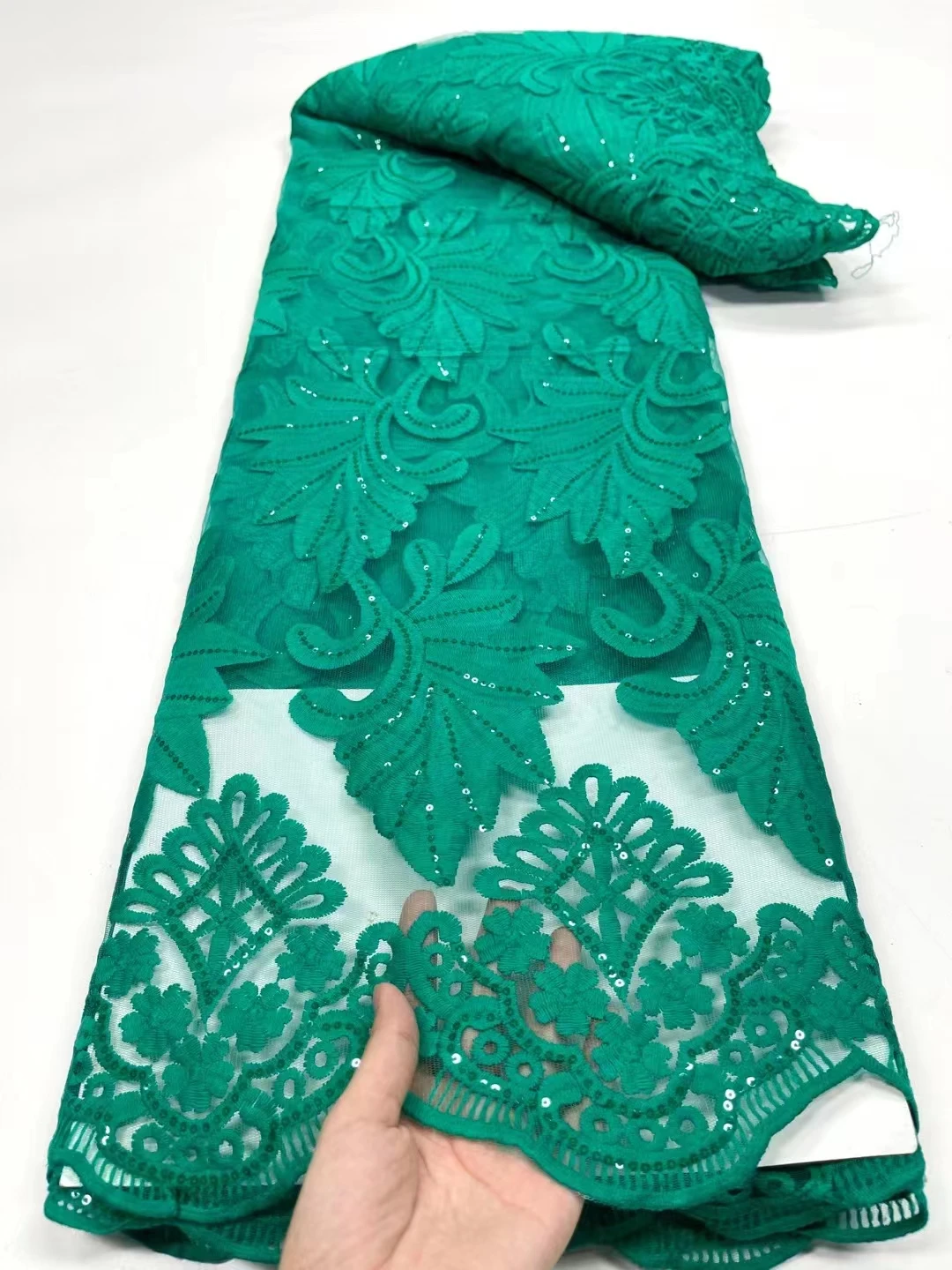 

Роскошная кружевная ткань из зеленого тюля, новинка 2022 года, сетчатые ткани для вечернего платья в нигерийском стиле, для свадьбы, Aso Obi, круж...