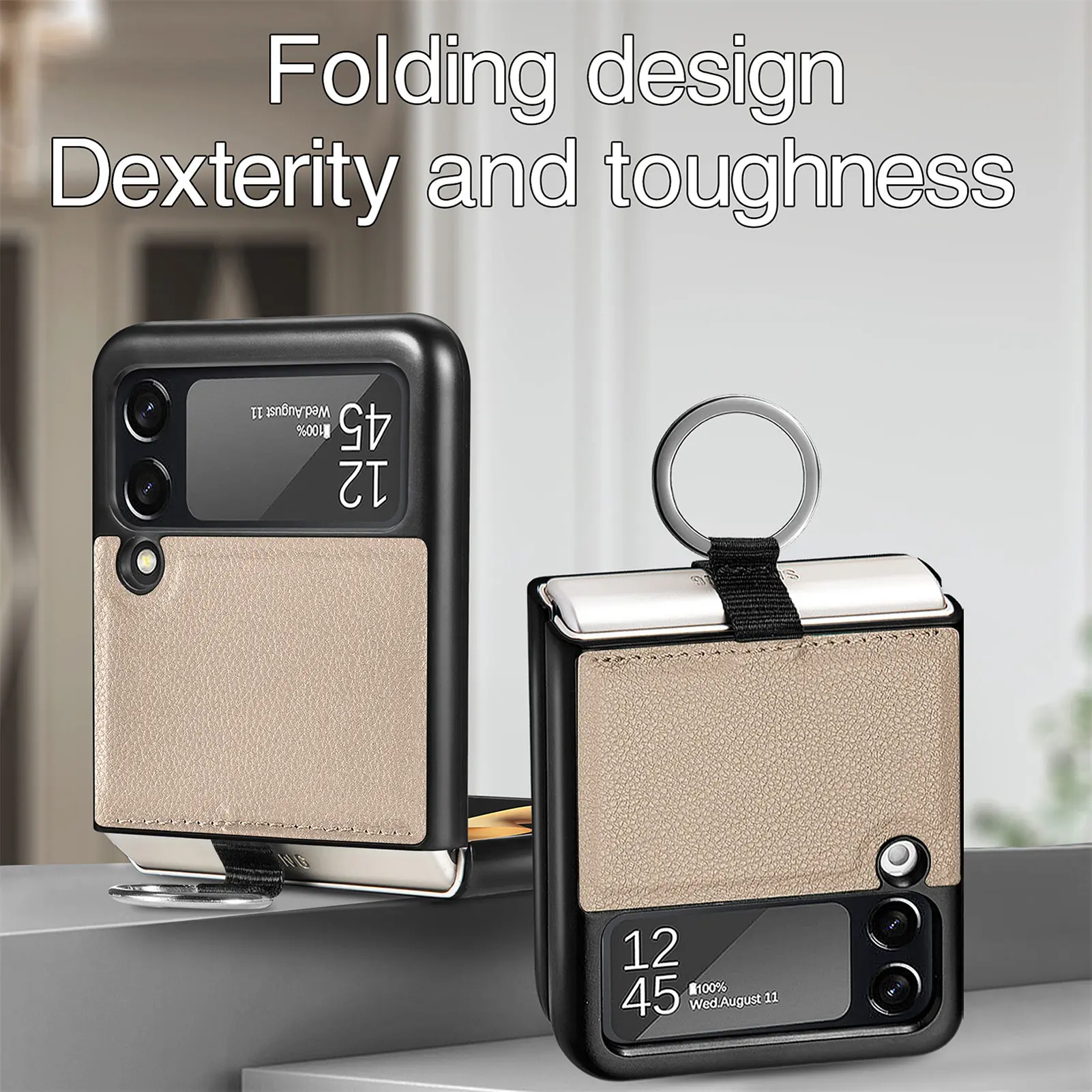 

Деловой кожаный матовый чехол с кольцом на палец для Samsung Galaxy Z Flip3