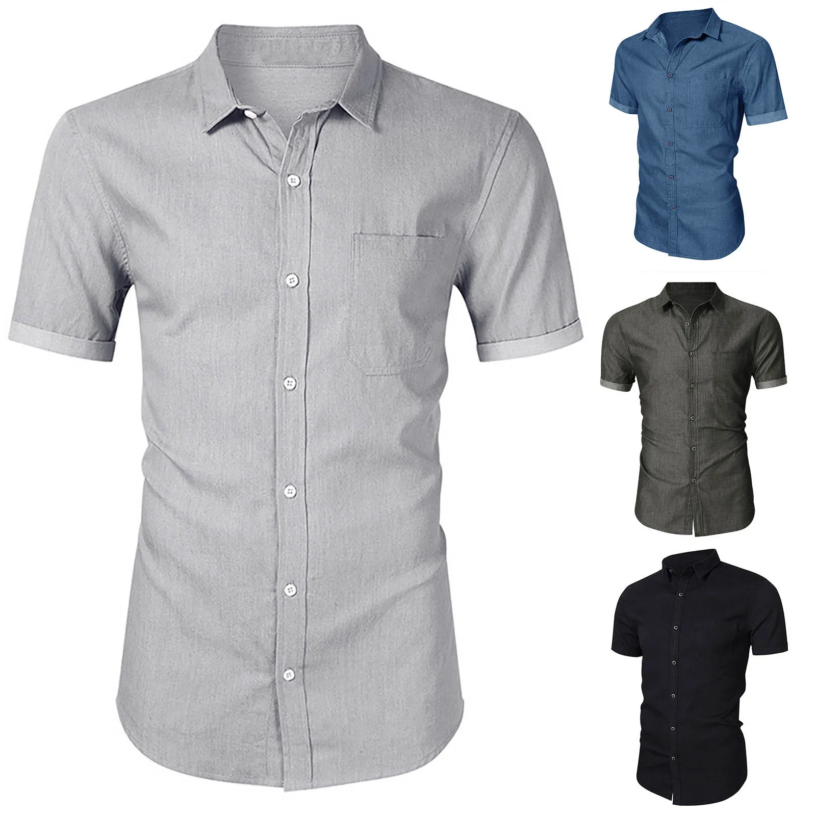 

Мужская однотонная деловая воздухопроницаемая рубашка, Повседневная приталенная блузка с коротким рукавом, на пуговицах, с отворотом, # g3, лето 2022