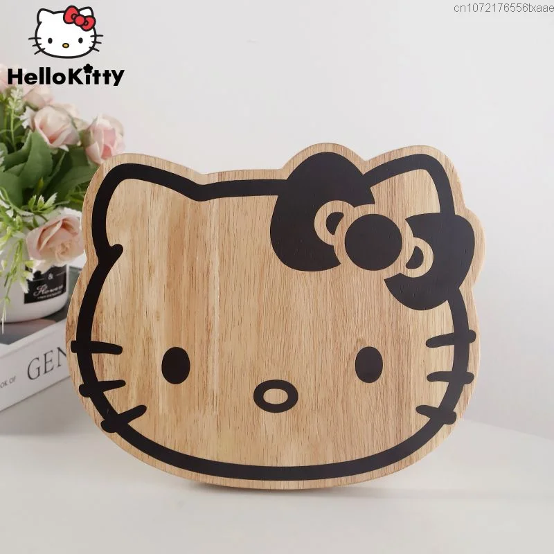 

Sanrio Hello Kitty Solid Wood Food Fruit Cake Chopping Board Lovely Dinner Plate Breakfast Dim Sum Plate Kitchen Accessories