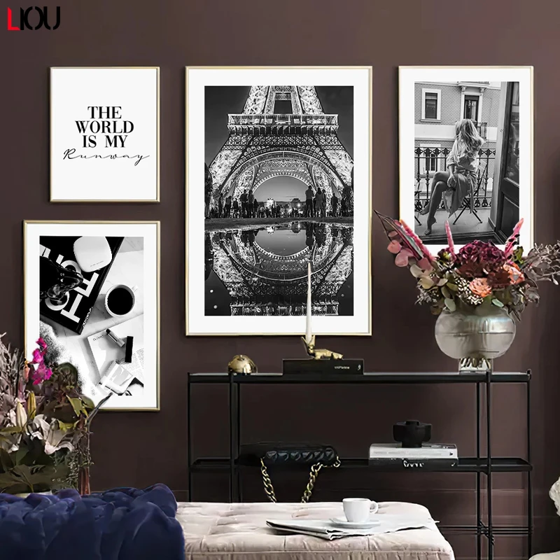 Черно-белое Парижское полотенце постеры в скандинавском стиле для девушек