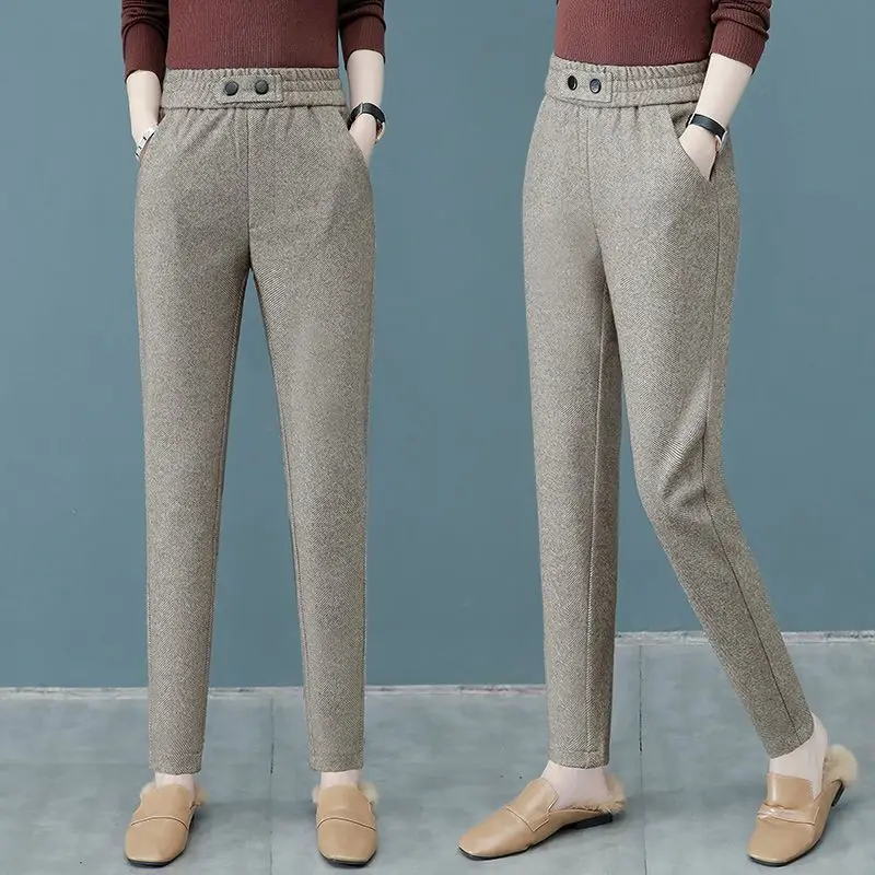 

Новое поступление брюки весна-осень 2023 новые шерстяные широкие брюки женские вязаные модные шерстяные однотонные брюки с высокой талией S25