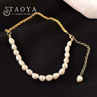 french baroque pearl chain splicing stainless steel necklace neo gothic girls fashion jewelry party sexy neck chain for woman