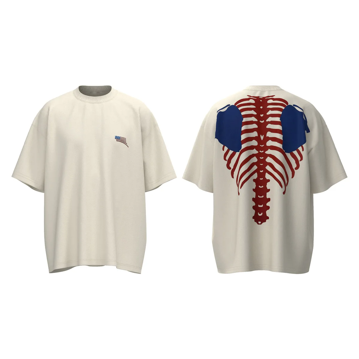 

KAPITAL Hirata Kazuhiro Classic Back skeleton Bone print men's and women's short sleeve T-shirt couple half sleeve tee