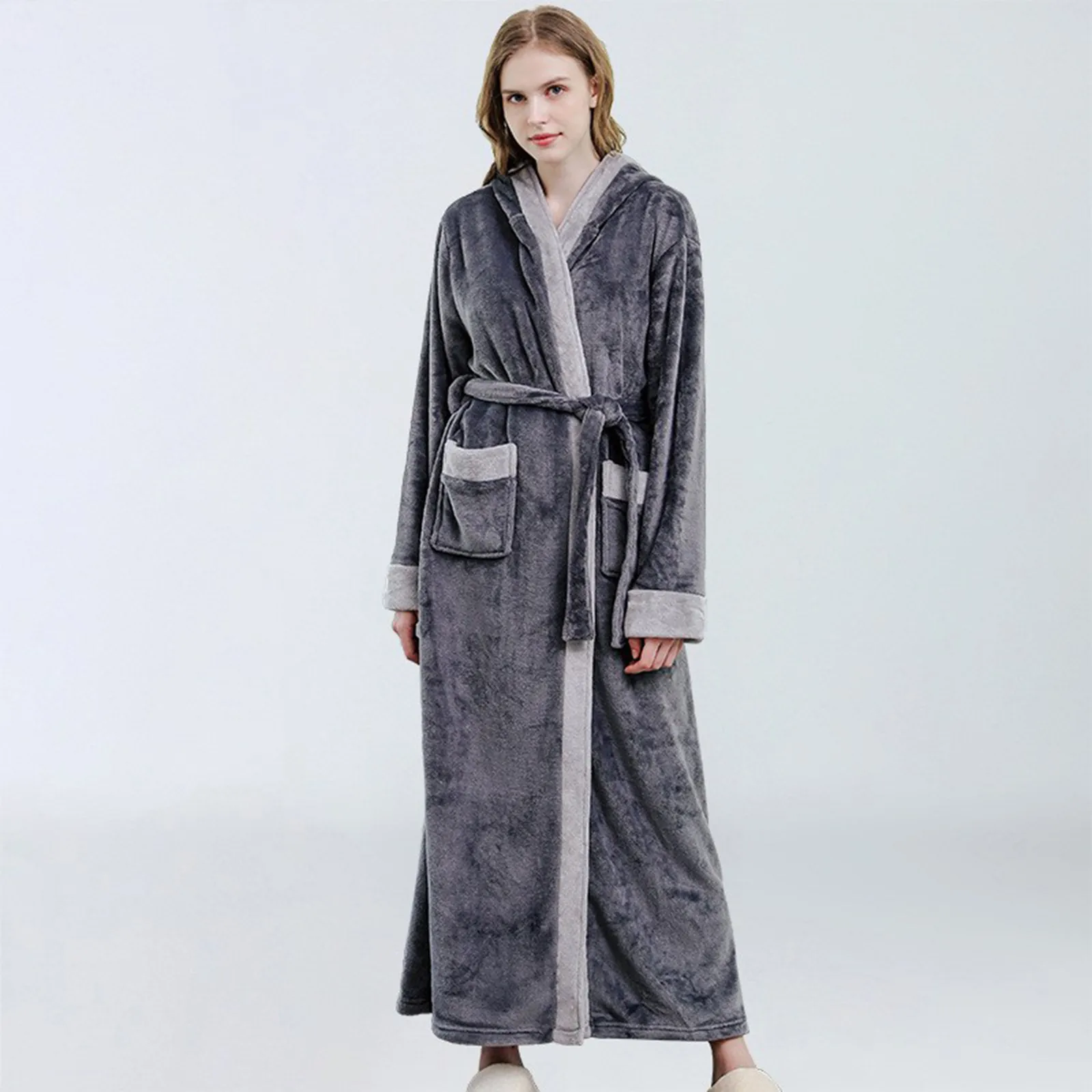 

Women's Men's Winter Warm Robes Fluffy Fleece Dressing Gown Long Sleepwear Lounge Housecoat Fuzzy Bathrobe for Hotel and Spa