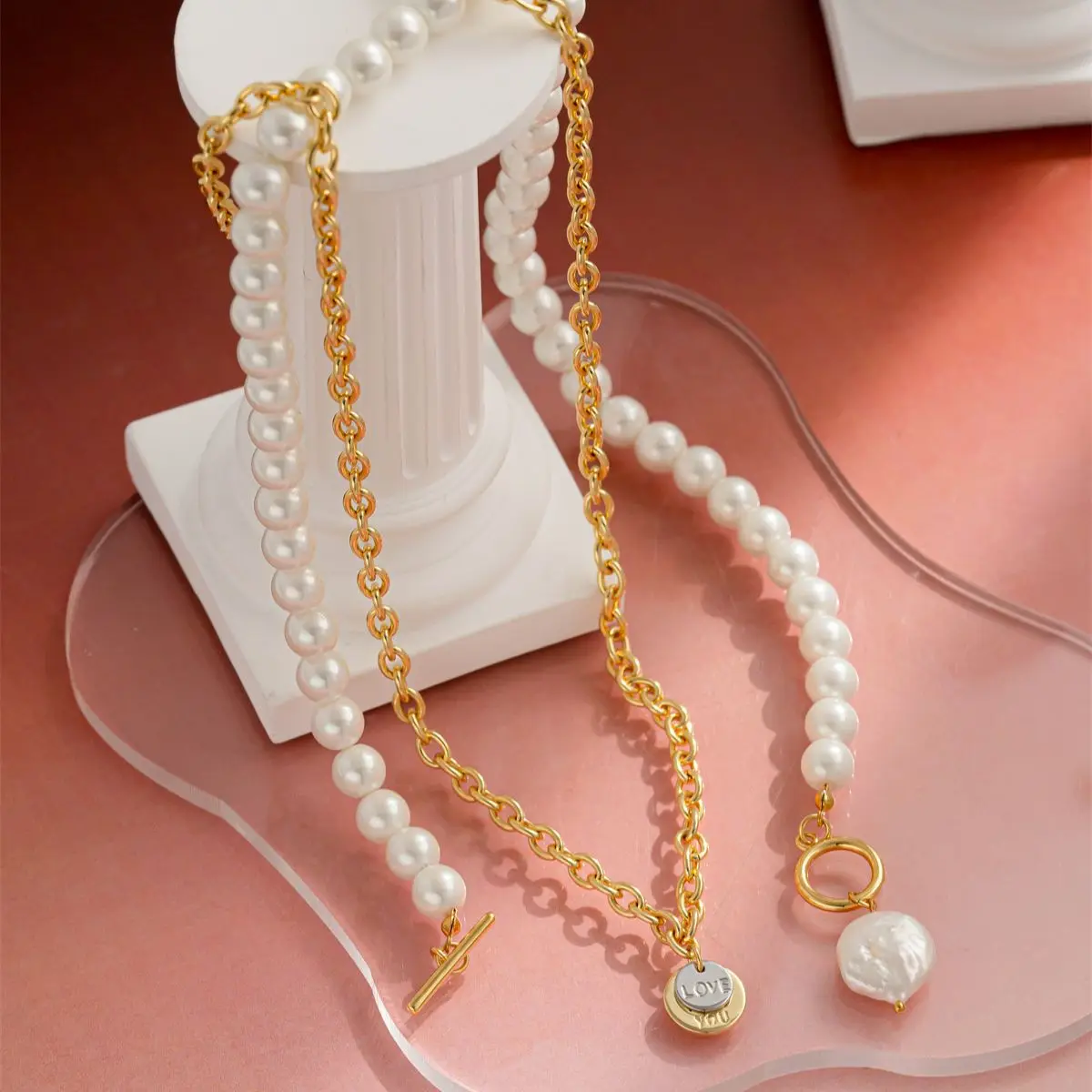 2 Piece Set Of Pearls and Rhinestone Necklace For Women Hip Hop Choker Jewelry Neck Accessories Gift