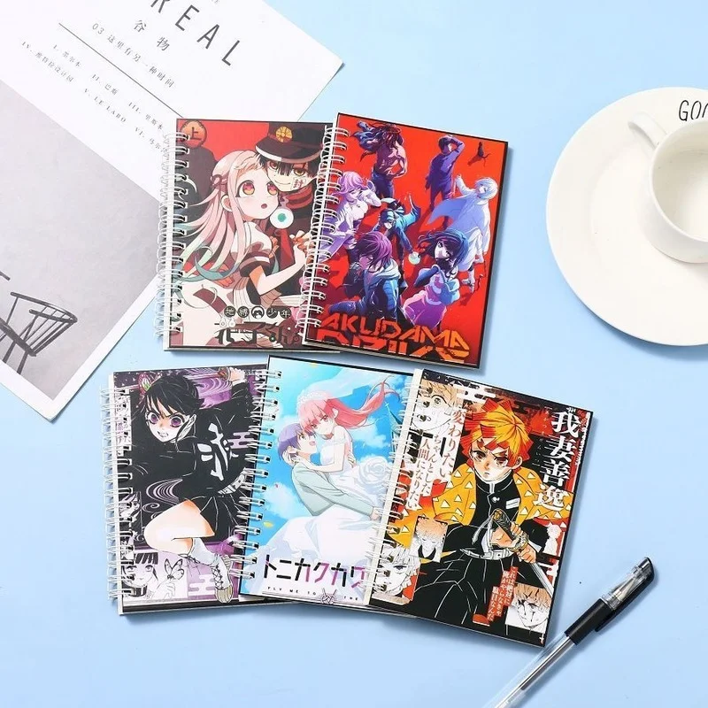 

Japanese Anime Notebook Demon Slayer Sketchbook Transparent Peripherals Stationery Print Plaid Black Notebooks Student School