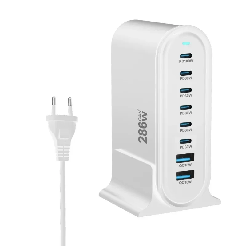 286 Вт Настольное зарядное устройство GaN 8-портовое USB Type C PD Fast Charge 3.0 100 PPS Быстрое