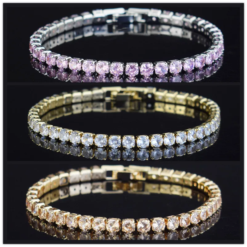 

Fashion Wristband Jewelry Colorful Tennis Chain Bracelets Crystal Zircon Chain Charms Bracelet Simple Design Women