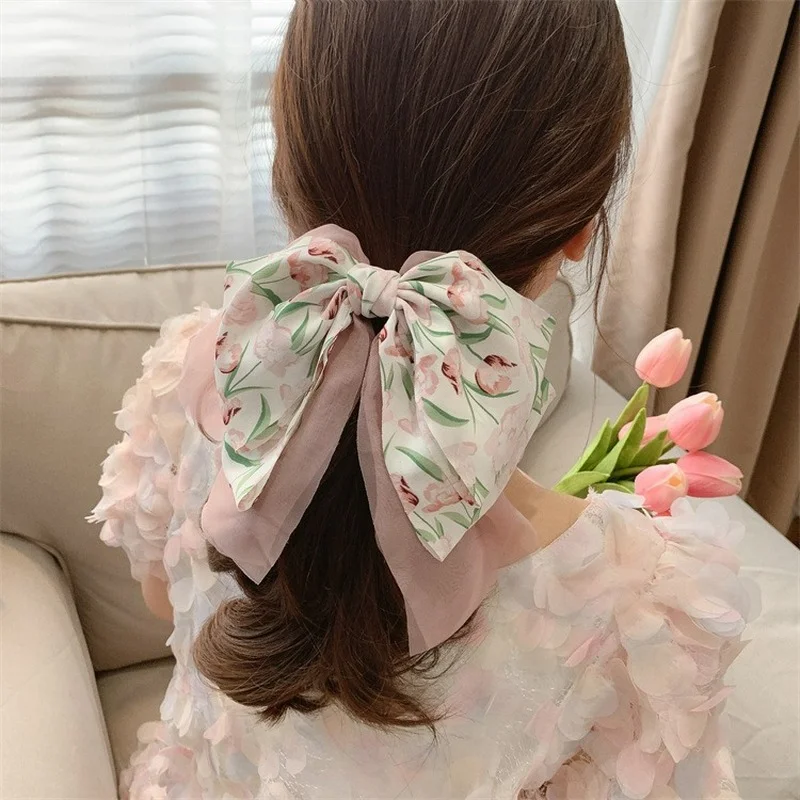 

Korean tulip bow hairpin female back head rhinestone headdress 2022 new ponytail hairpin hair accessories