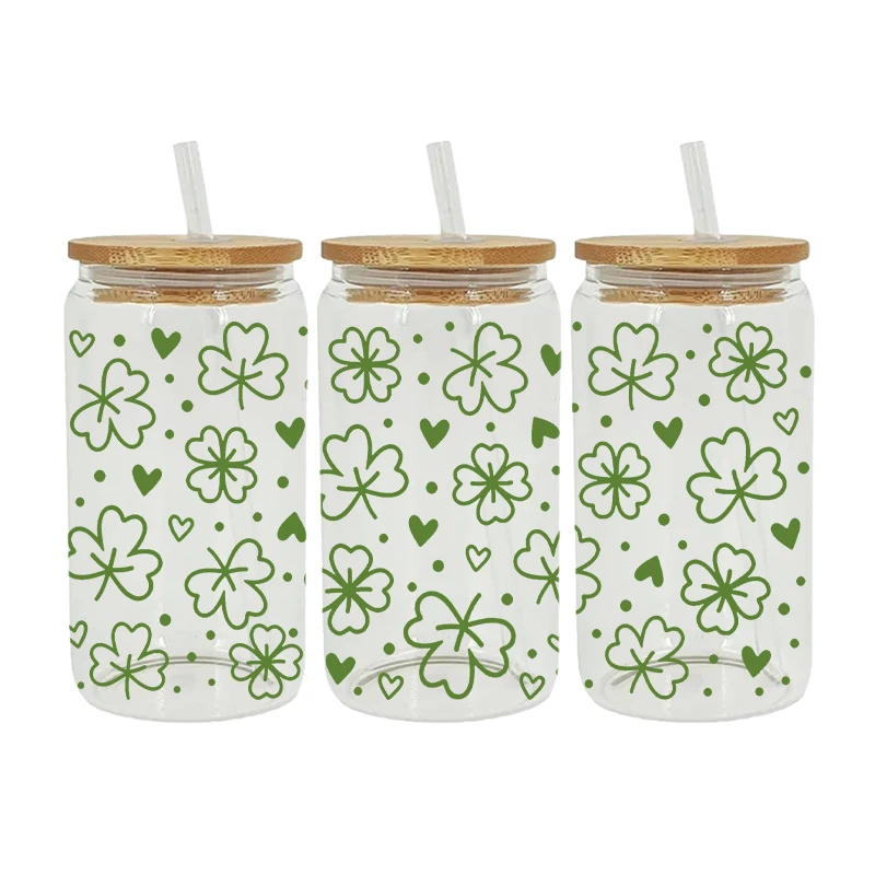 Зеленые листья UV DTF оберточная переводная наклейка для 16 фотоэлементов печать