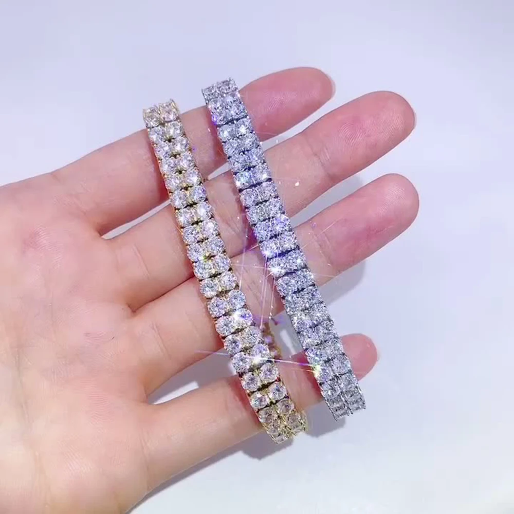 2 Rows Moissanite Tennis Chain Bracelet For Men Women S925 Silver Hand Chain Bracelets Real Diamonds Hip Hip Jewelry With GRA