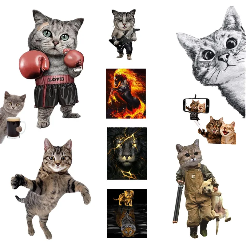 

Funny Cats Iron On Patches for Clothing Thermal Transfer Display Clothes Vinyl Stickers Designs DIY Fashion T-shirt Top Hoodies