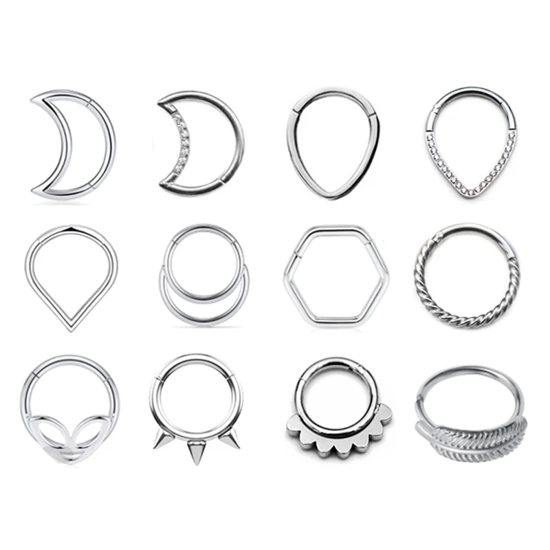 

Heart Moon Water Drop Nose Rings Daith Cartilaged Earrings Helix Hinged Conch Piercing Hoop Stud 316L Surgical Steel 16G