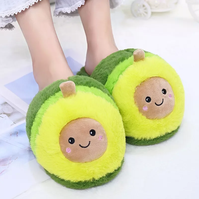 

Plush Avocado Slippers Fruit Toys Cute Bear Pig Cattle Crocodile Warm Winter Adult Shoes Doll Women Household Products