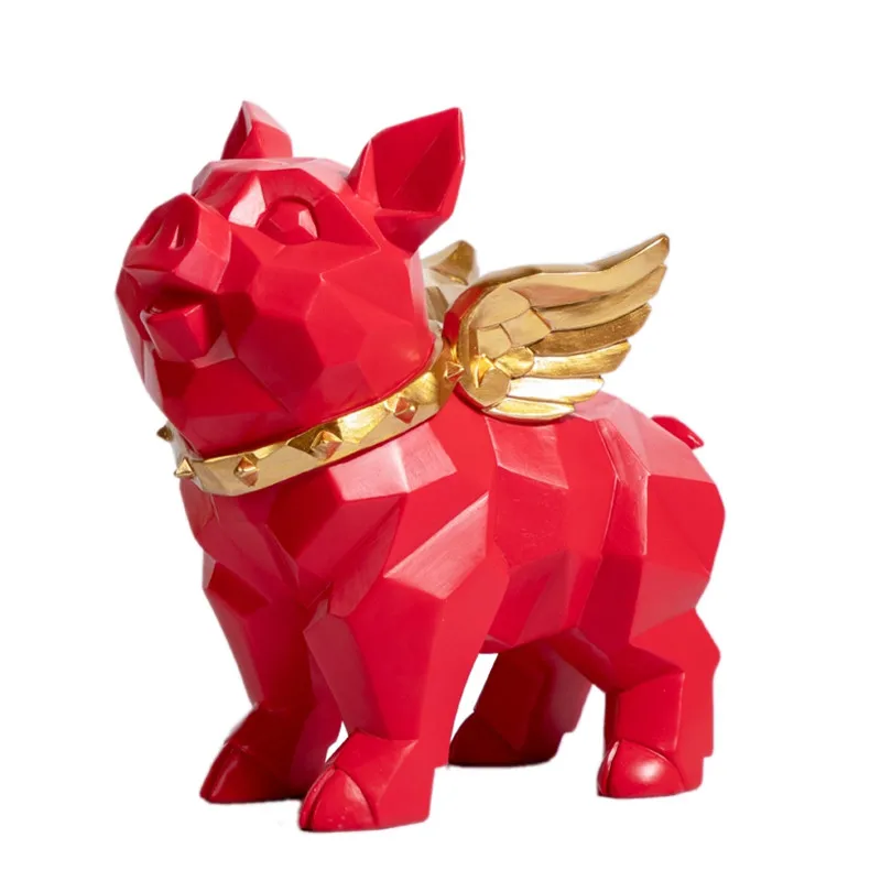 

GEOMETRY PIG ANGEL FIGURINE STATUE ANIMAL ART SCULPTURE RESIN CRAFTWORK HOME DECORATION ACCESSORIES FOR LIVING ROOM R221