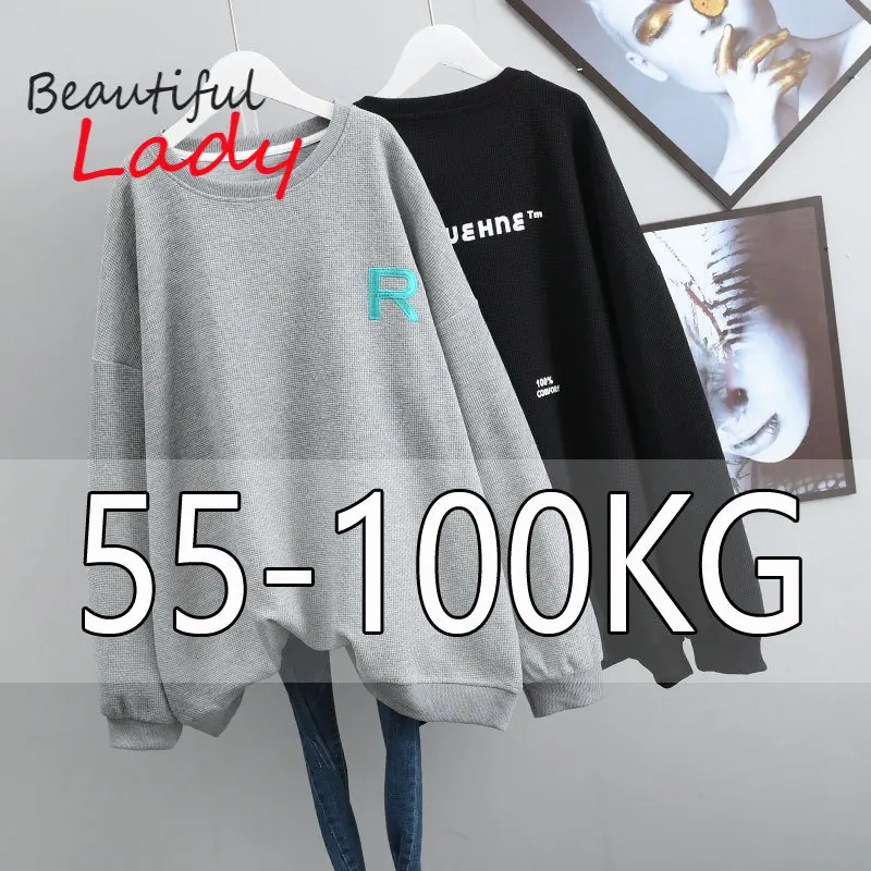 

spring large size Waffle Sweatshirt women Pullover cotton tops woman loose long sleeve crewneck sweatshirt