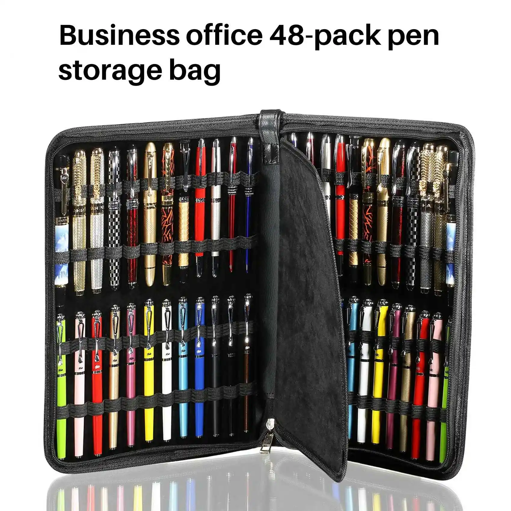 

1 PC Black Fountain Pen Color PU Leather Storage Case Holder for 48 Pens