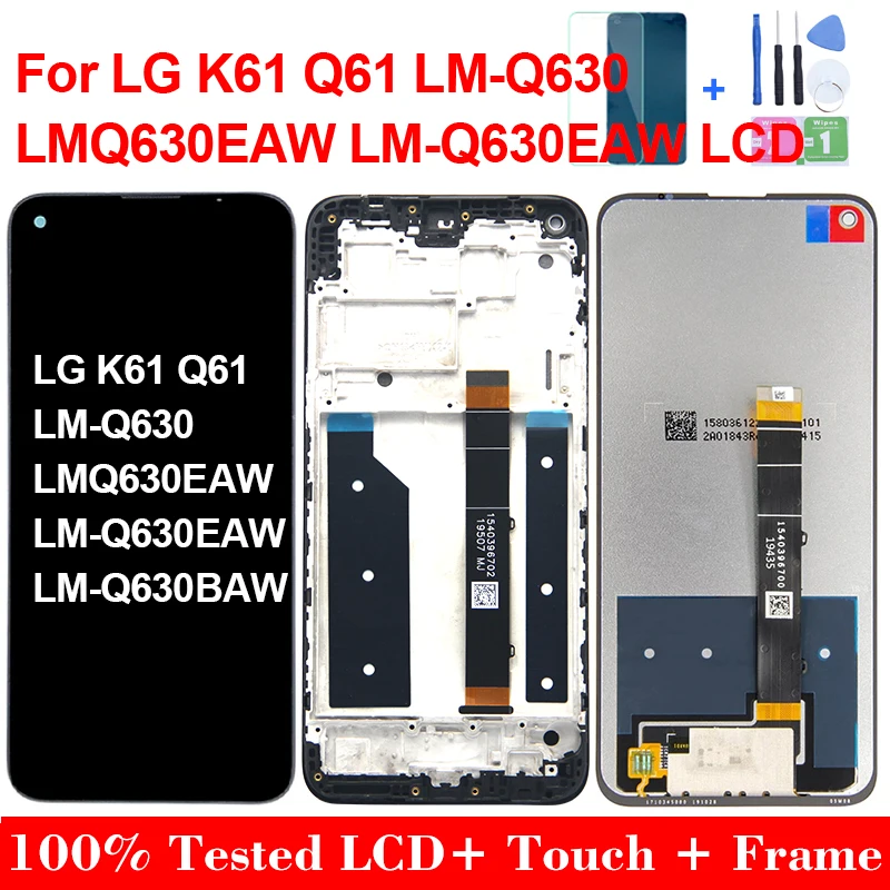 

6.53''Original For LG K61/Q61 LCD LMQ630EAW LM-Q630EAW LM-Q630BAW LM-Q630 Display Touch Screen Digitizer Assembly With Frame