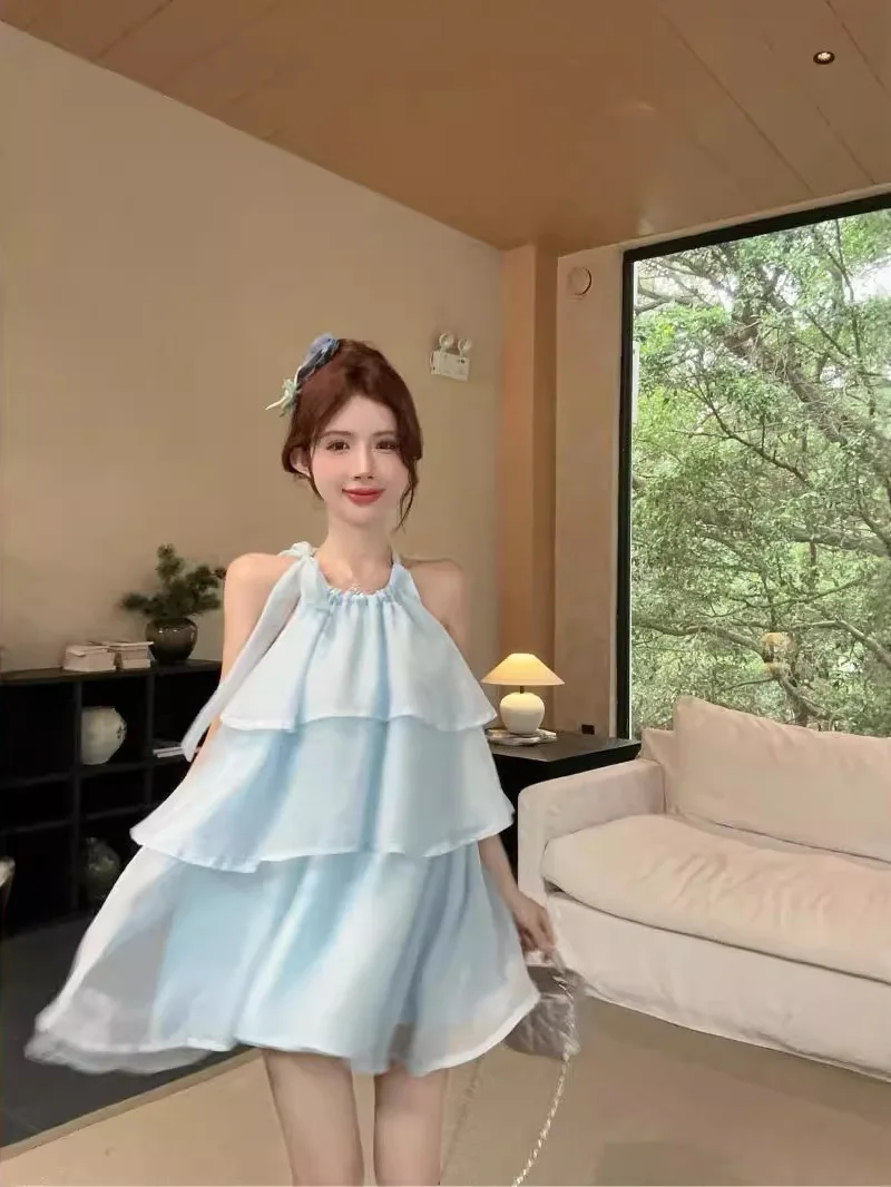 Платье-мини с воротником-стойкой многослойное 69LC