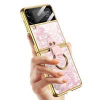 electroplated pc luxury case for samsung galaxy z flip 3 hinge cover for samsung galaxy z flip 3 5g case with metal ring funda