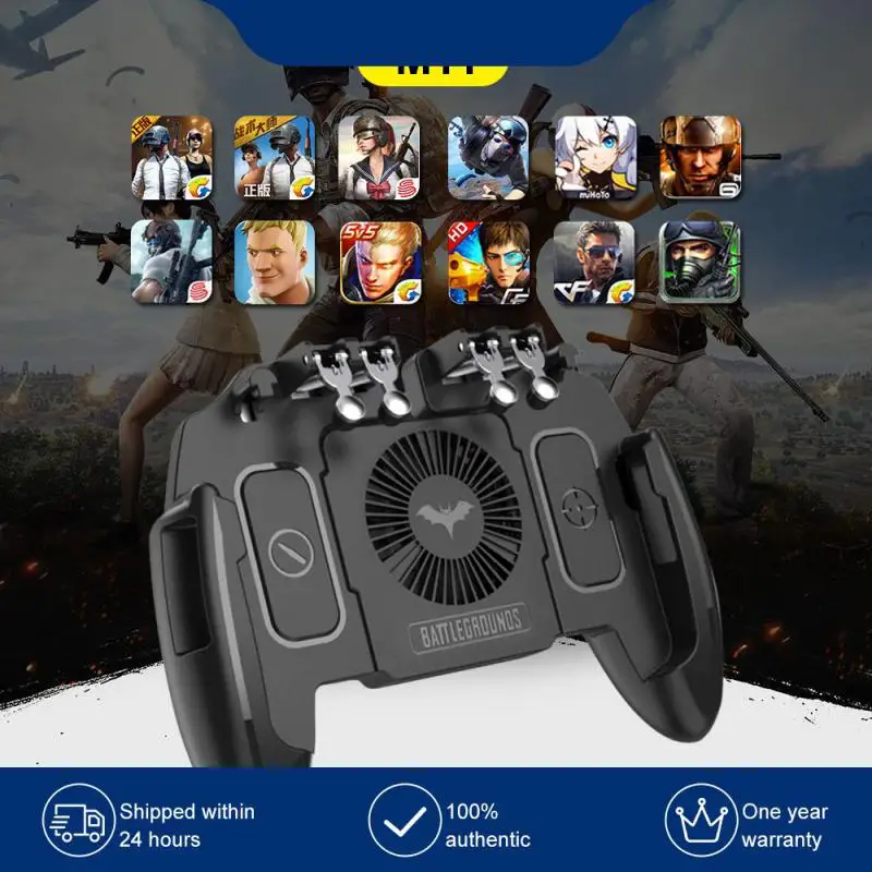 

Cooling Fan Gamepad Joystick Free Fire Trigger Shooting L1r1 Trigger Gamepad Turnover Butto Six Finger Joystick Game Pad M11