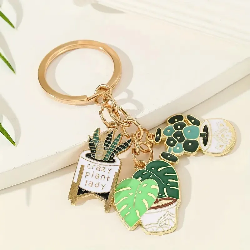 Брелок с зелеными растениями свежее и милое сочное растение в горшке цинковой