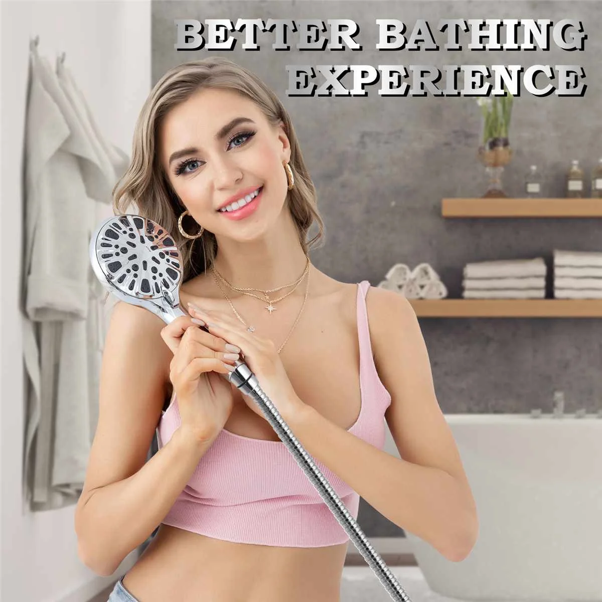 

High Pressure Shower Head 9-mode Water Saving Overhead Bracket Handheld Fixed Chrome Face Rain Shower Heads Rain Pauses Massage