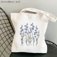 women shopper bag blue forget me not blooms cosmos flowers bag harajuku shopping canvas bag girl handbag tote shoulder lady bag