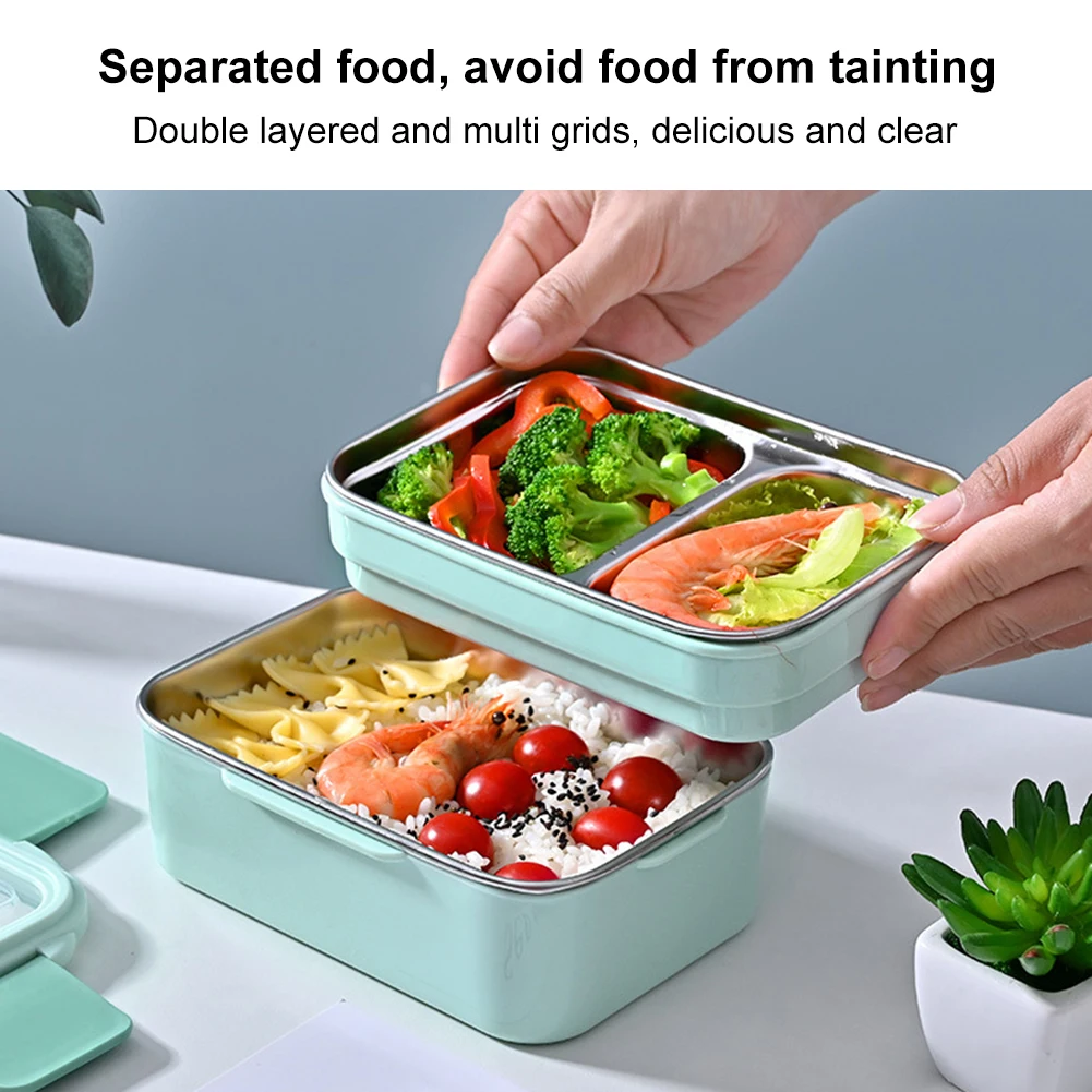 

Cartoon Lunch Box Stainless Steel Double Layer Food Container Portable For Kids Picnic School Bento Box With Spoon