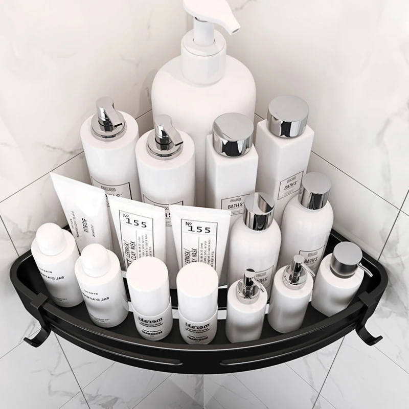 Треугольная стойка для хранения полотенец и душа черные угловые полки Настенный