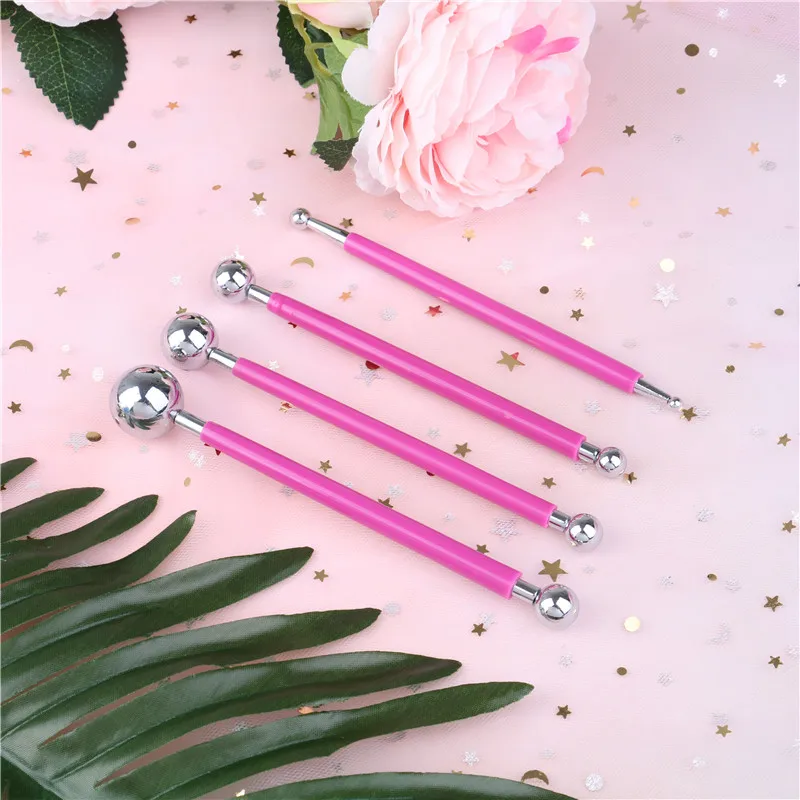 

4PCS DIY Stainless Steel Baking Pen Fondant Cake Decorating Tools Cookies Flower Sugar Craft Metal Ball Modelling Set