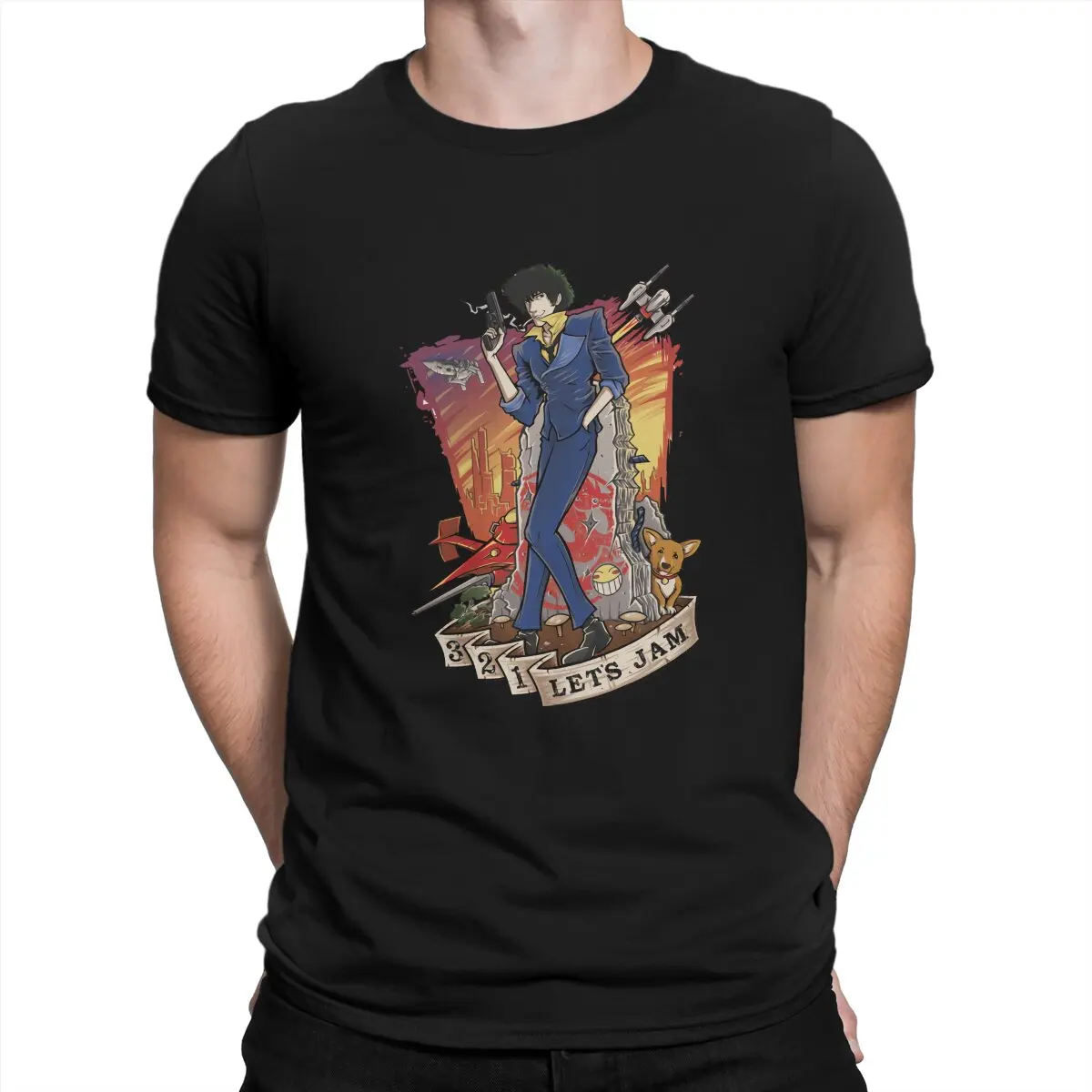 

Bounty Hunter Man's TShirt Cowboy Bebop Spike Anime O Neck Short Sleeve Polyester T Shirt Humor Gift Idea