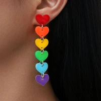 new retro rainbow love temperament drop earrings simple heart shaped candy colored pierced individual fashion jewelry for women