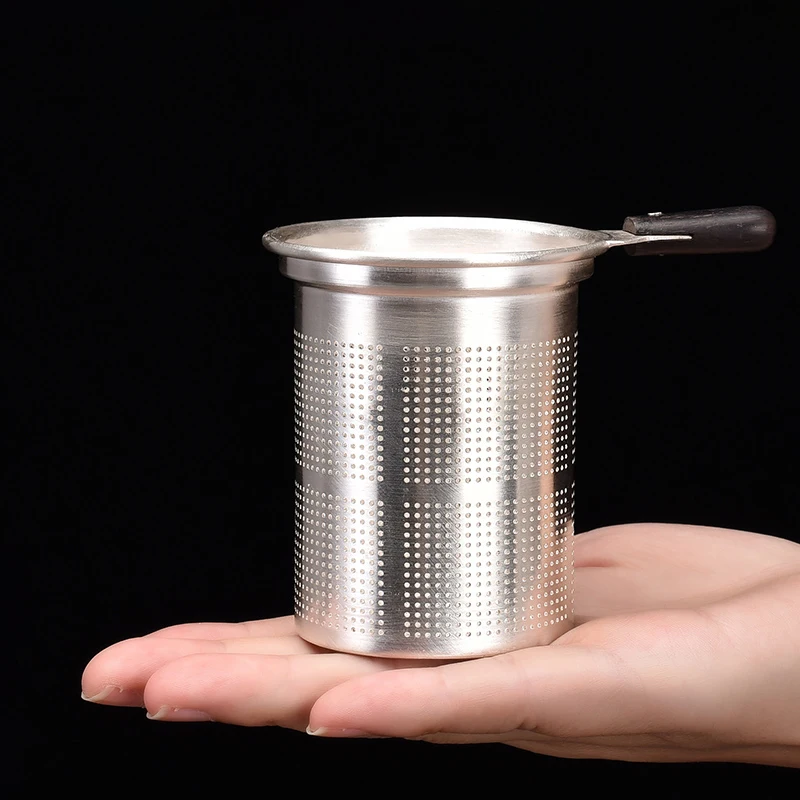 

Household creative tea filter sandalwood handle tea silver tea leak tea maker sterling silver 999 tea set tea ceremony accessori