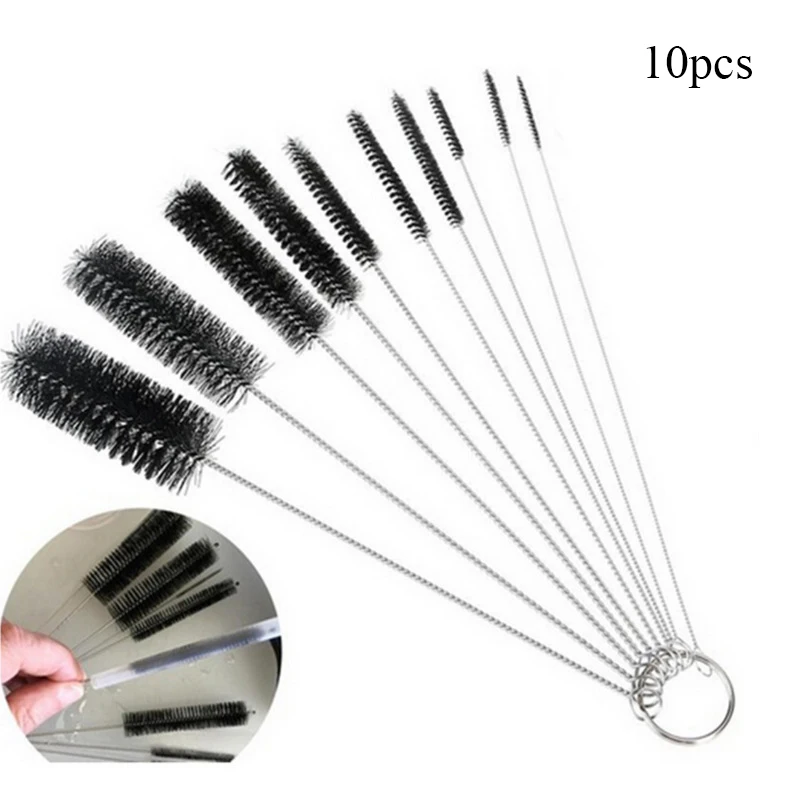 

10Pcs/Set Stainless Soft Hair Suction Glass Tube Cleaner Brushes Tools Fish Tank Straw Bottle Cleaning Brush