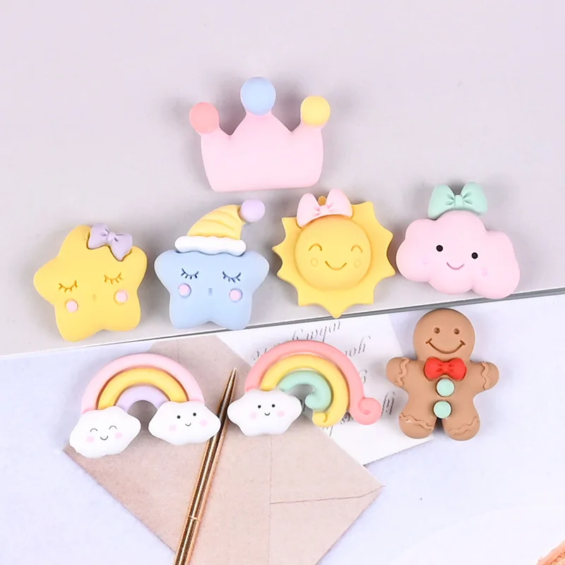 

10pcs New Rainbow Gingerbread Man Star Sun Resin Patch for DIY Phone Case Hair Clip Earrings Charms Crafts Making Findings R29